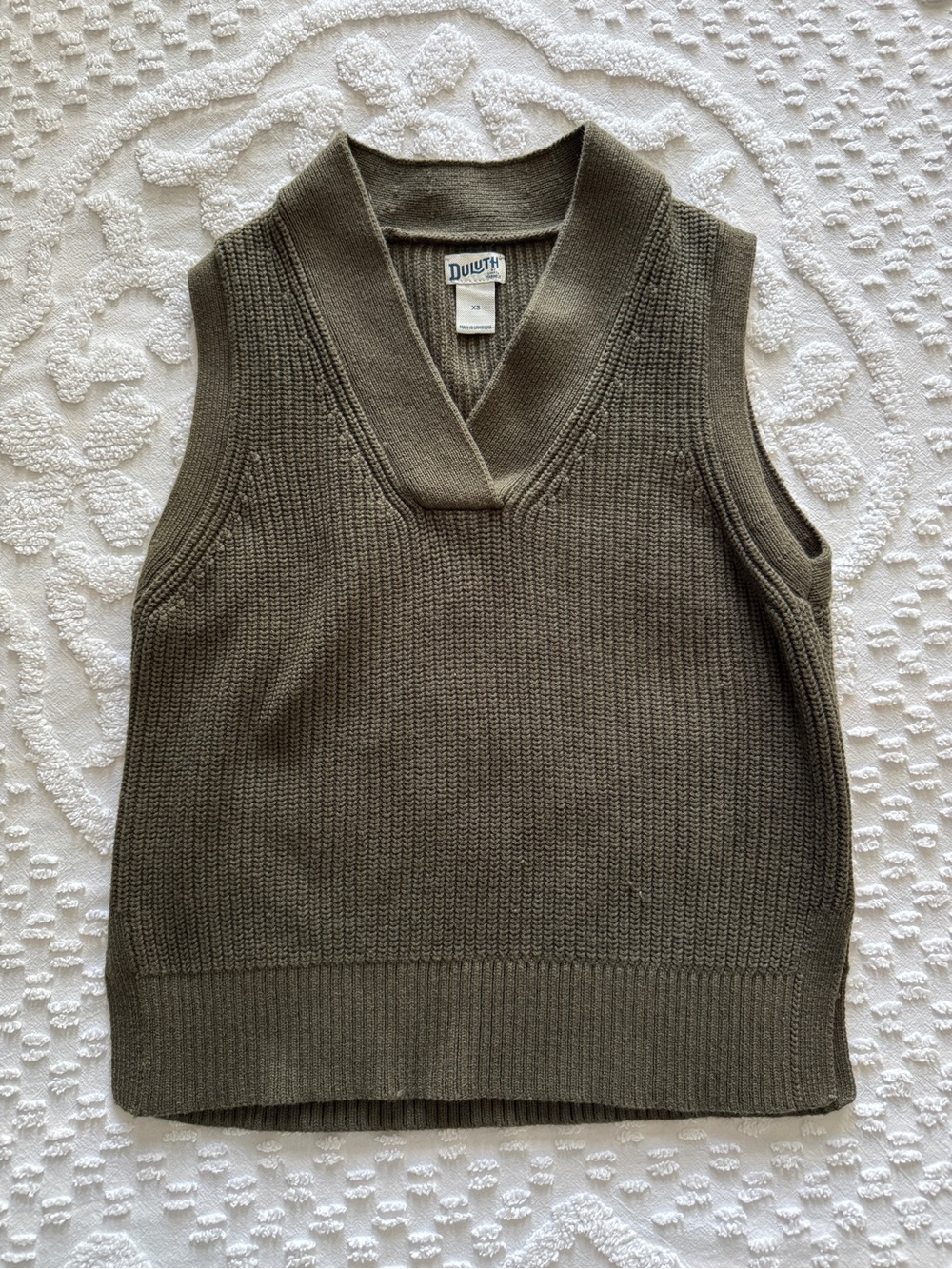 Duluth Trading Size XS Olive Green Sleeveless Sweater Vest Cotton Wool Blend
